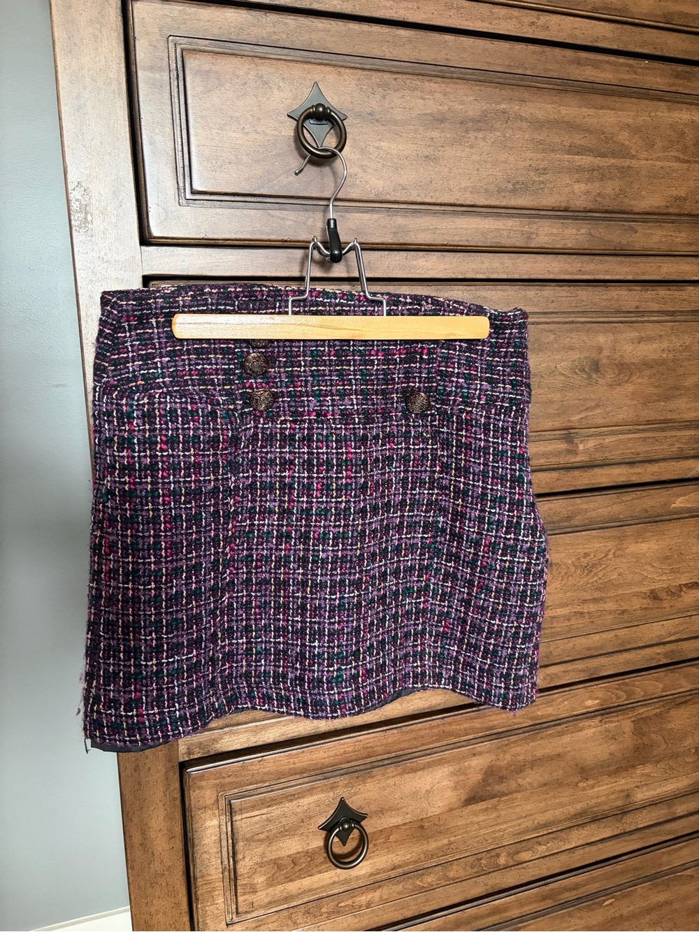 Mexx Tweed Mini Skirt in Black with Pink & Purple Accents